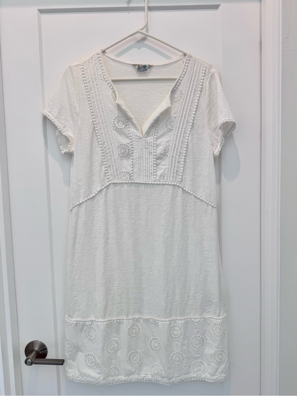 Boden Women’s White Embroidered Short Sleeve Shift Dress Size 10R